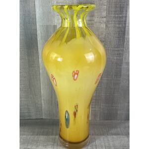 VTG Murano Glass Sunburst Vase Italy Yellow And Orange Heavy Art Deco